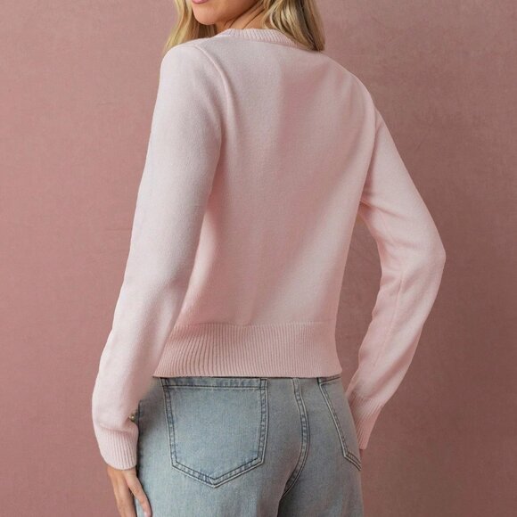 Pink Romantic Women's Floral Embroidered Long Sleeve Knit Cardigan - Picture 2 of 7